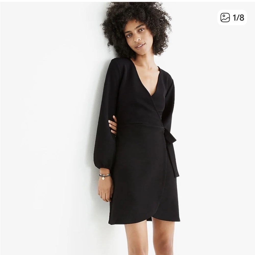 Madewell Faux Wrap Long Sleeve Classic Little Black Dress